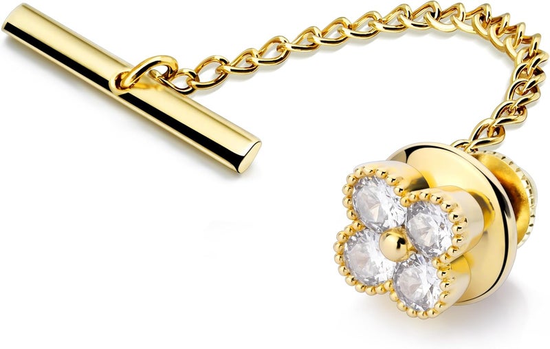 HAWSON Tie Pins Tie Tacks for Men,Crystal Tie Pin with Chain,Wedding Business Accessories. - Image 1